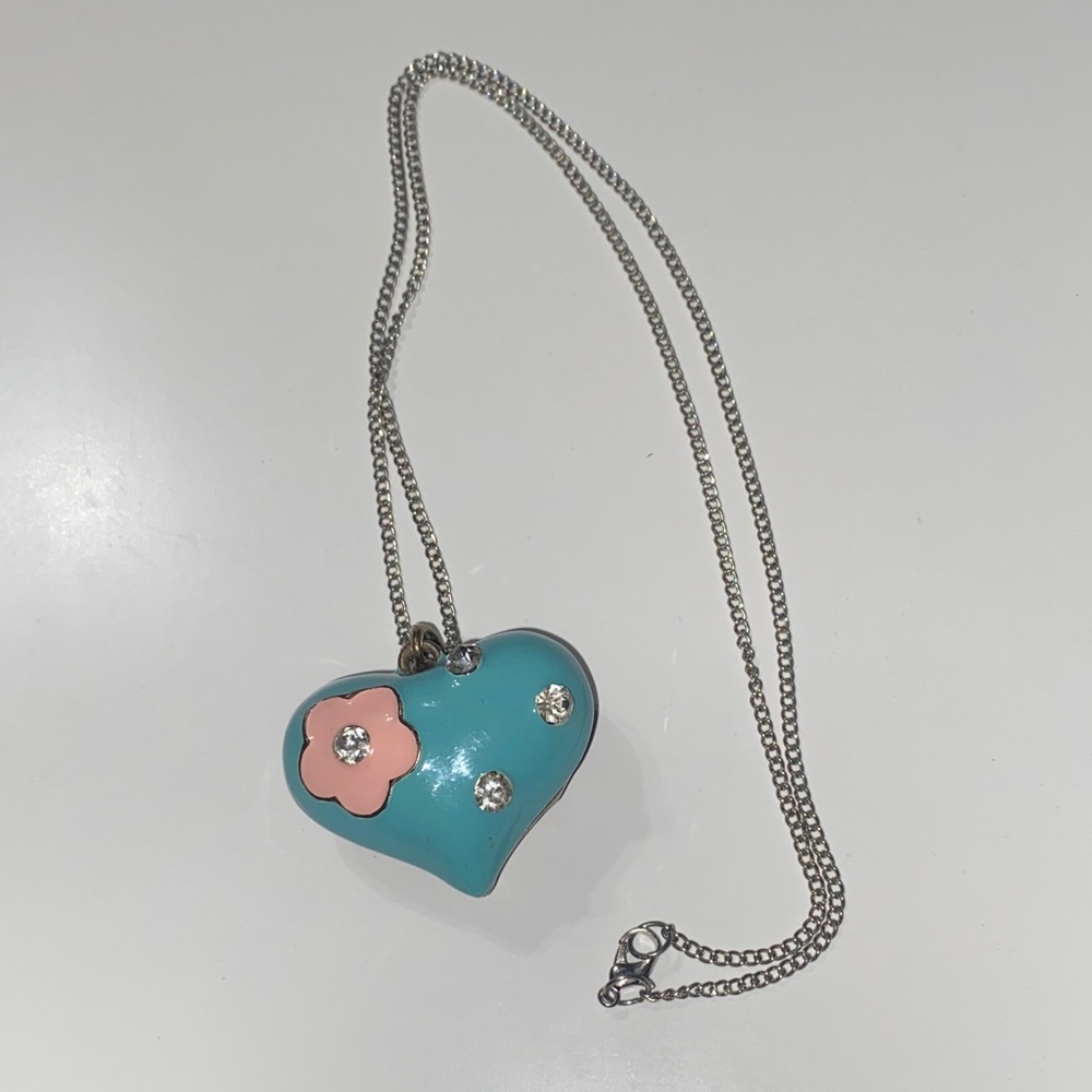 Y2K Silver Heart Pink Necklace